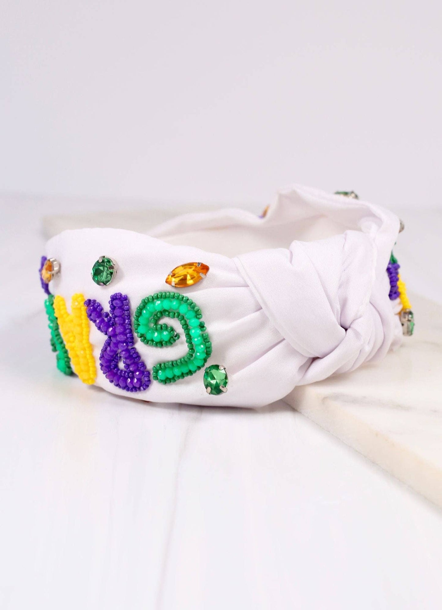 Mardi Gras Beaded Headband WHITE: Default