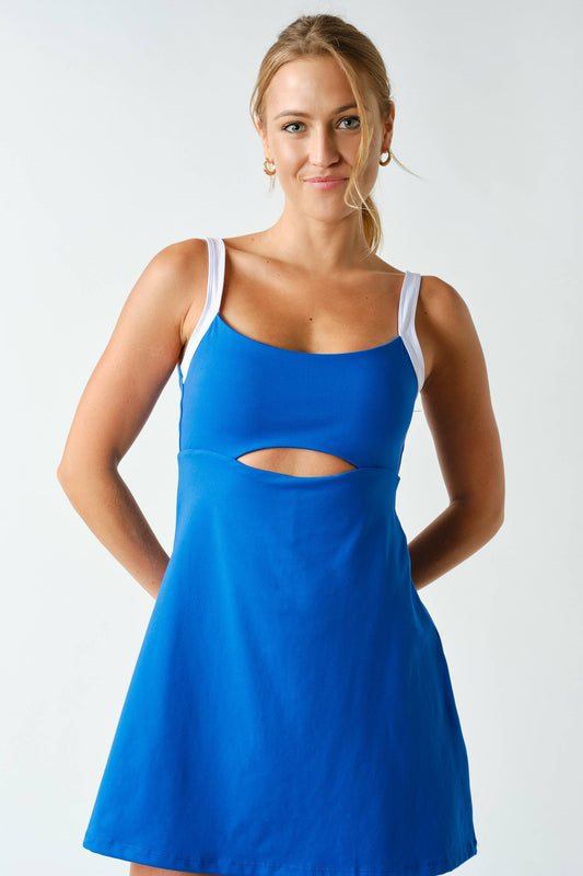 Sculpted Cutout Exercise Dress: DEEP INDIGO