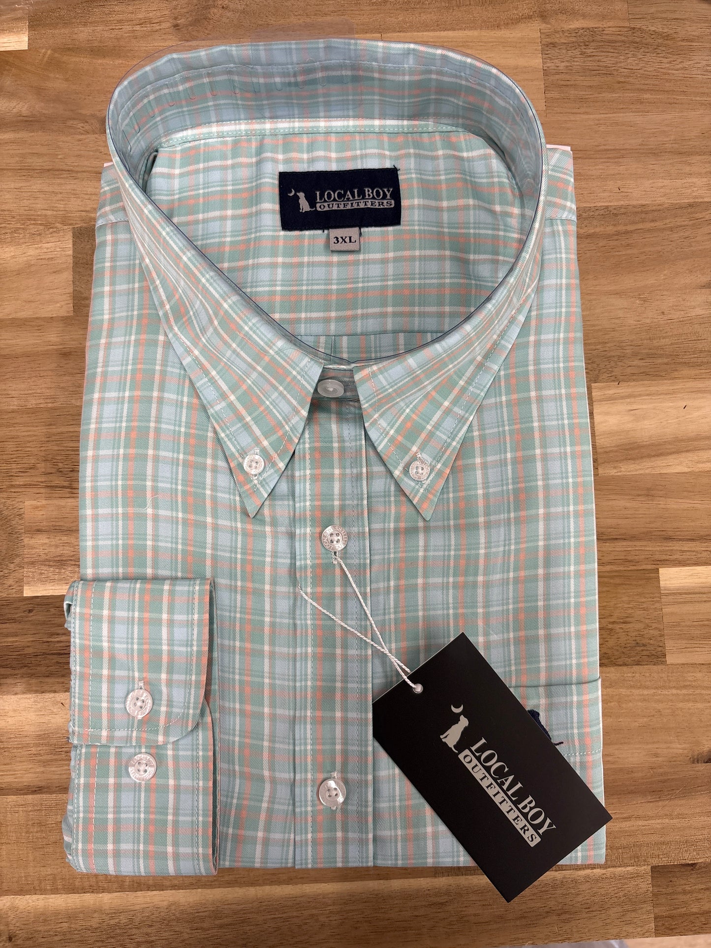 Local Boy Buffkin Dress Shirt - Teal/Aqua/Salmon