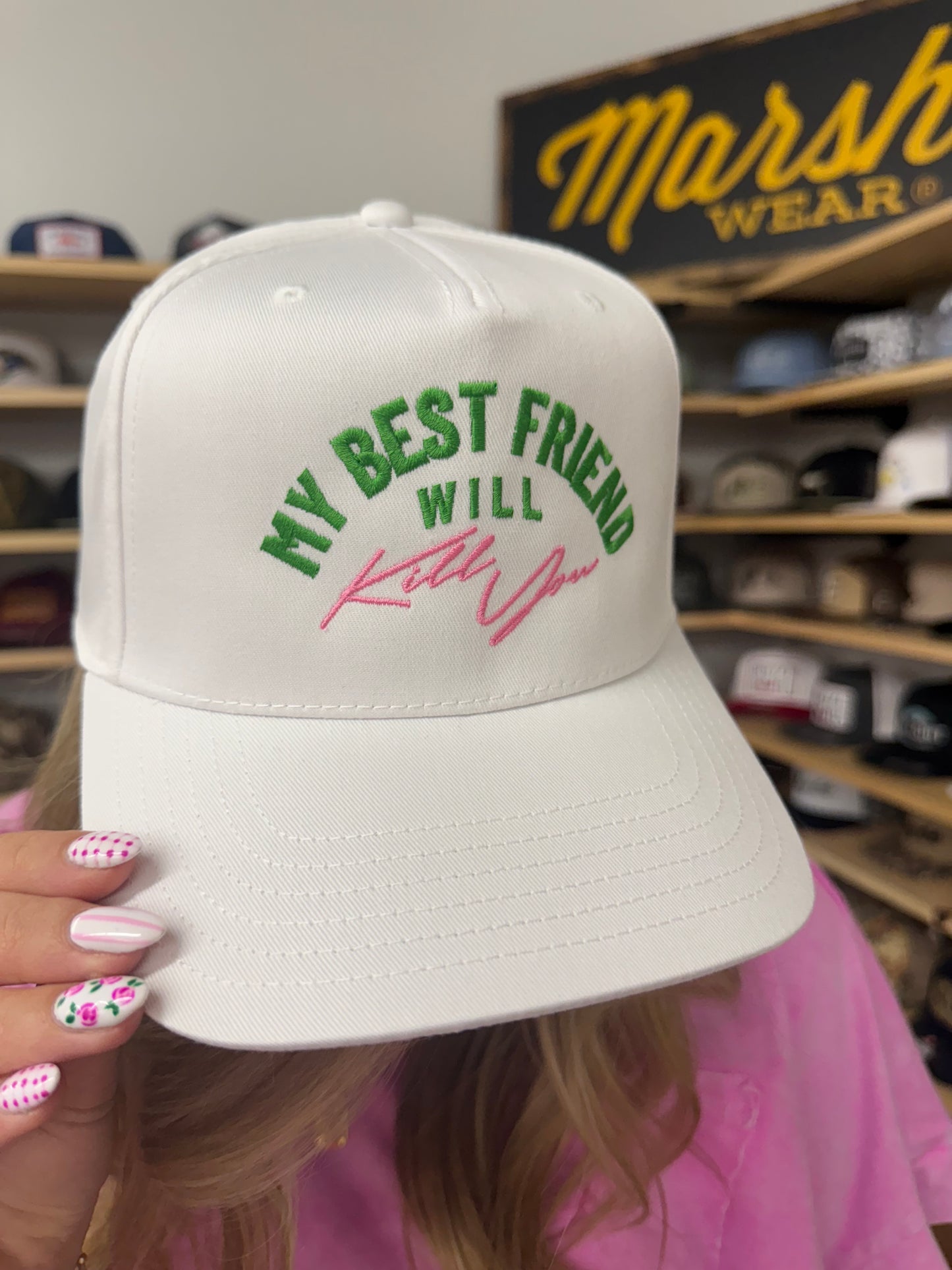 My Best Friend Will Kill You Cooter Connoisseur Trucker Hat: Retro White