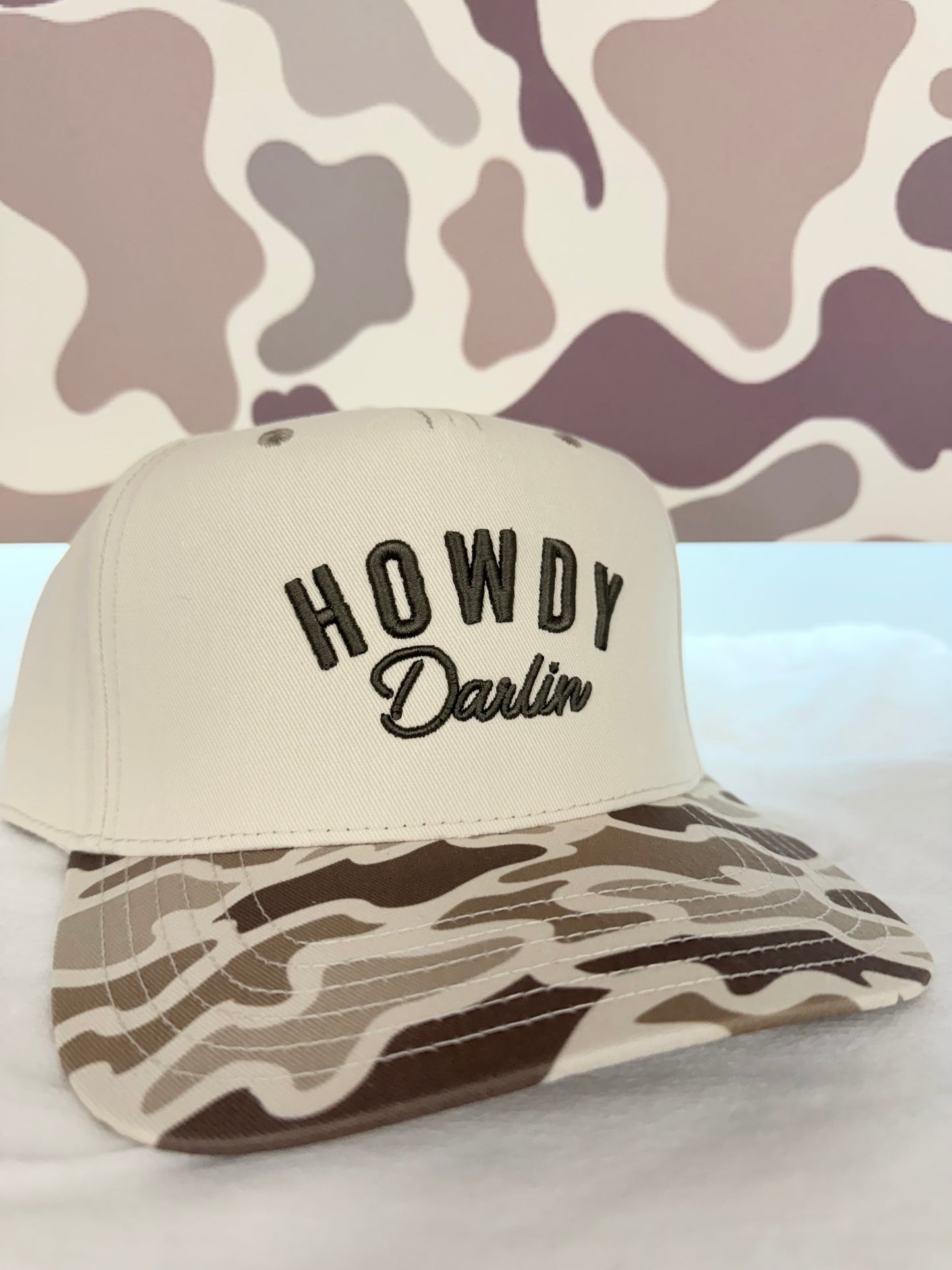 MHC Howdy Darlin Trucker Hat: Brown Camo/Natural Otto