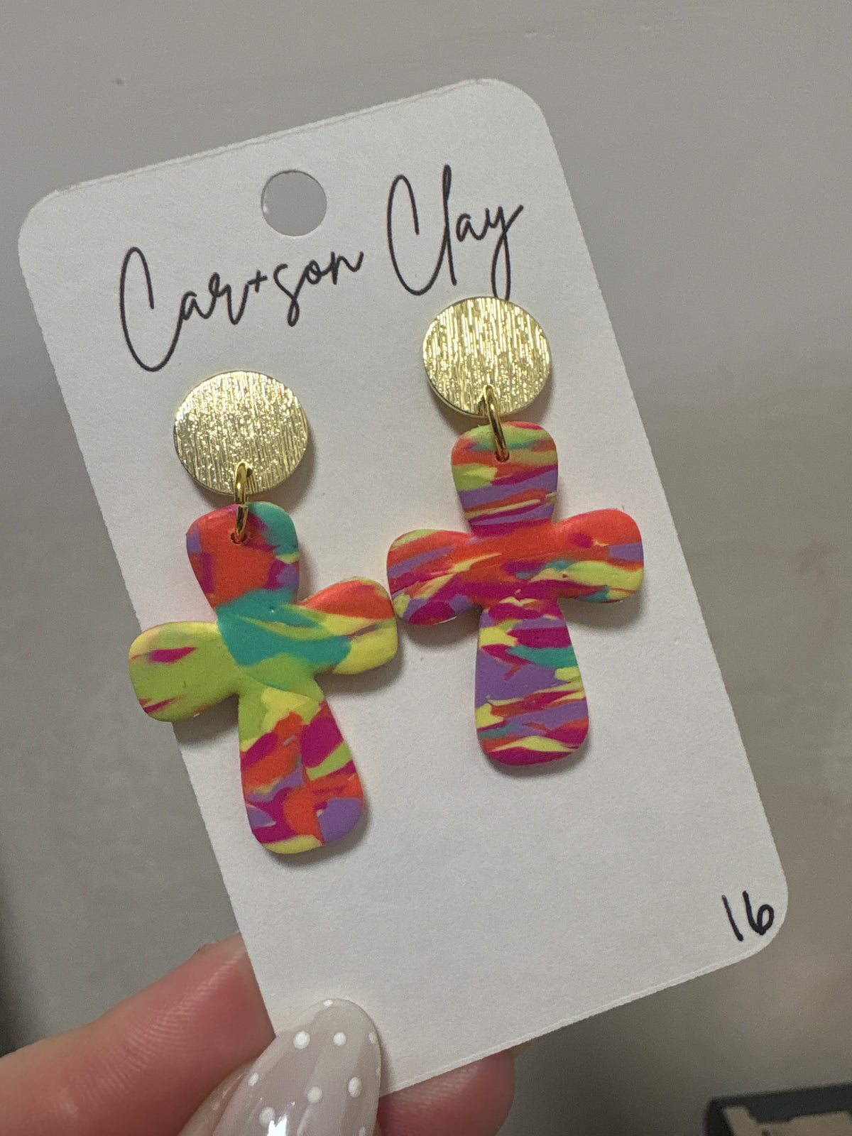 Car+son Clay rainbow cross dangle earrings