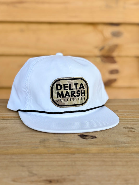 Delta Marsh Leather Patch Hat- Green Old School Camo