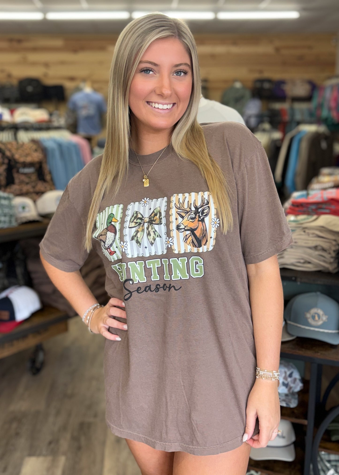 Preppy Hunting Season Graphic Tee-Espresso