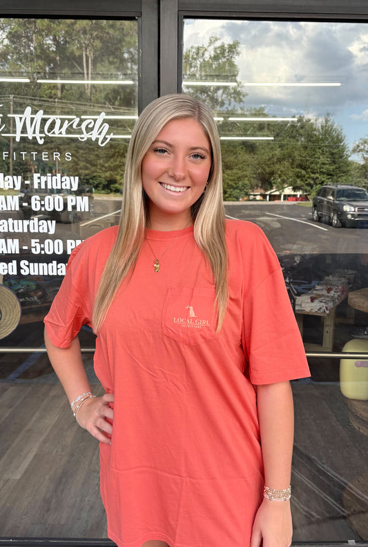 Local Girl Checkered Charm SS Tee - Bright Salmon