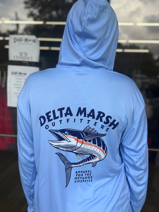Delta Marsh Outfitters Tee - Wahoo Hooded Performance T-shirt - Sky Blue