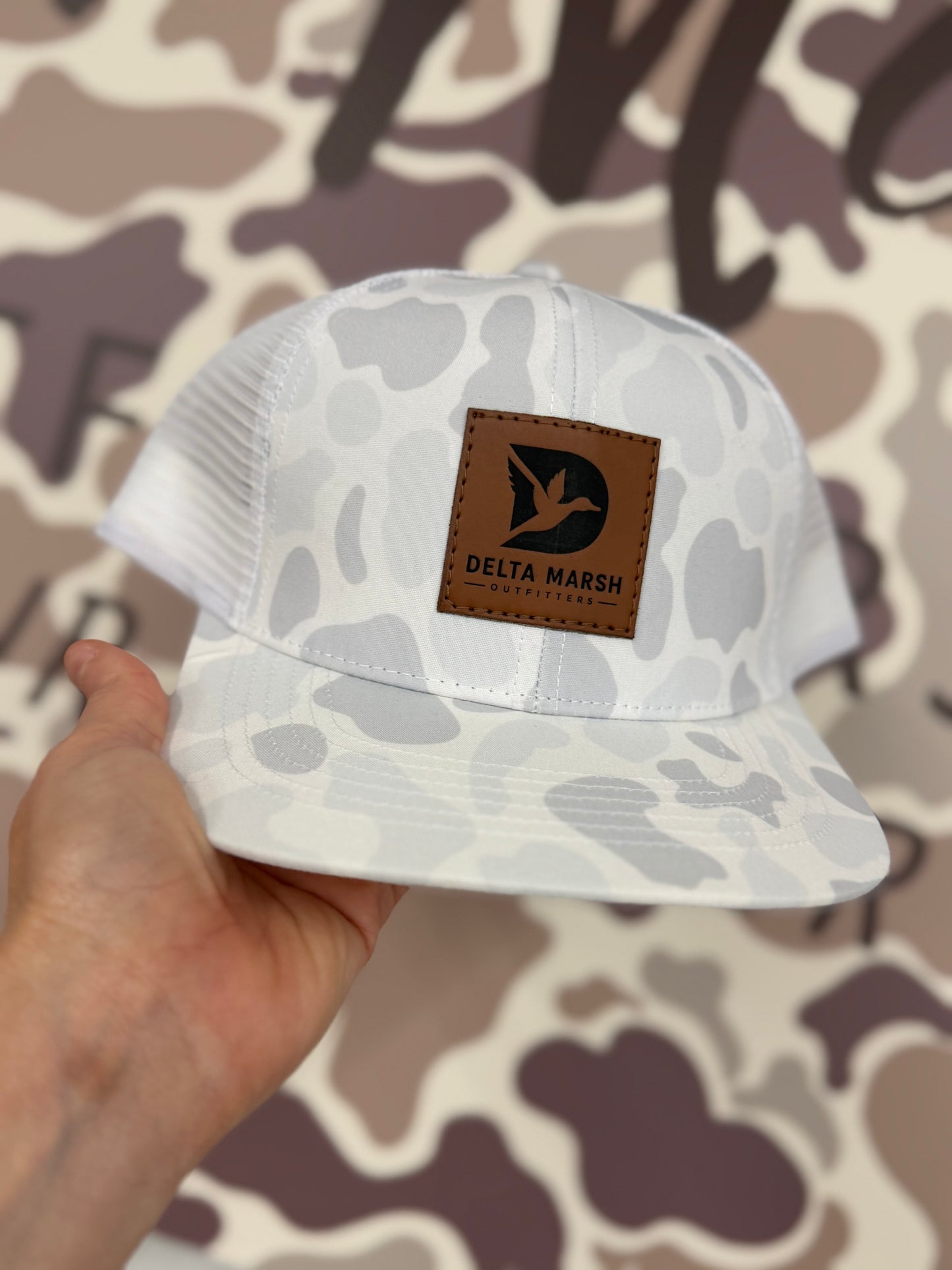 Delta Marsh Flying Duck Leather Small Patch - Lost Hat - White Camo
