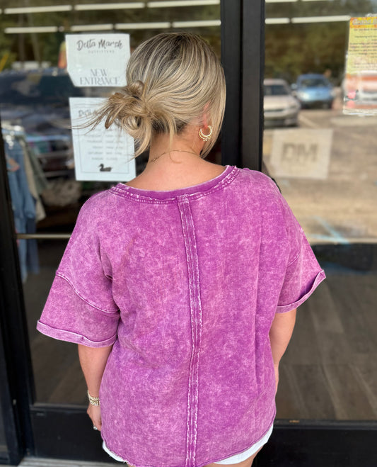 French Terry Acid Washed Tee Shirts - LT Plum - TTW - 5314A