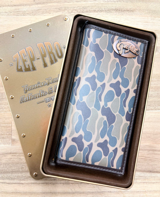 Bass Men's Secretary Old School Camo Leather Wallet.: Brown/Tan Camo