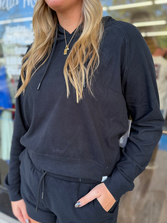 Local Girl Velvet Fleece Crop Hoodie - Black