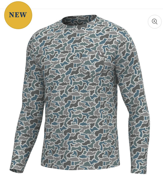 Local Boy L/S Heather Blend Crew - Fish Camo