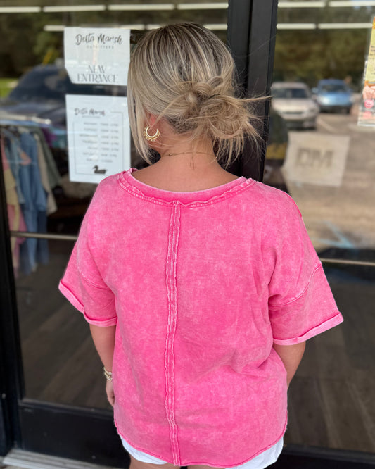 French Terry Acid Washed Tee Shirts - Fuchsia - TTW - 5314A