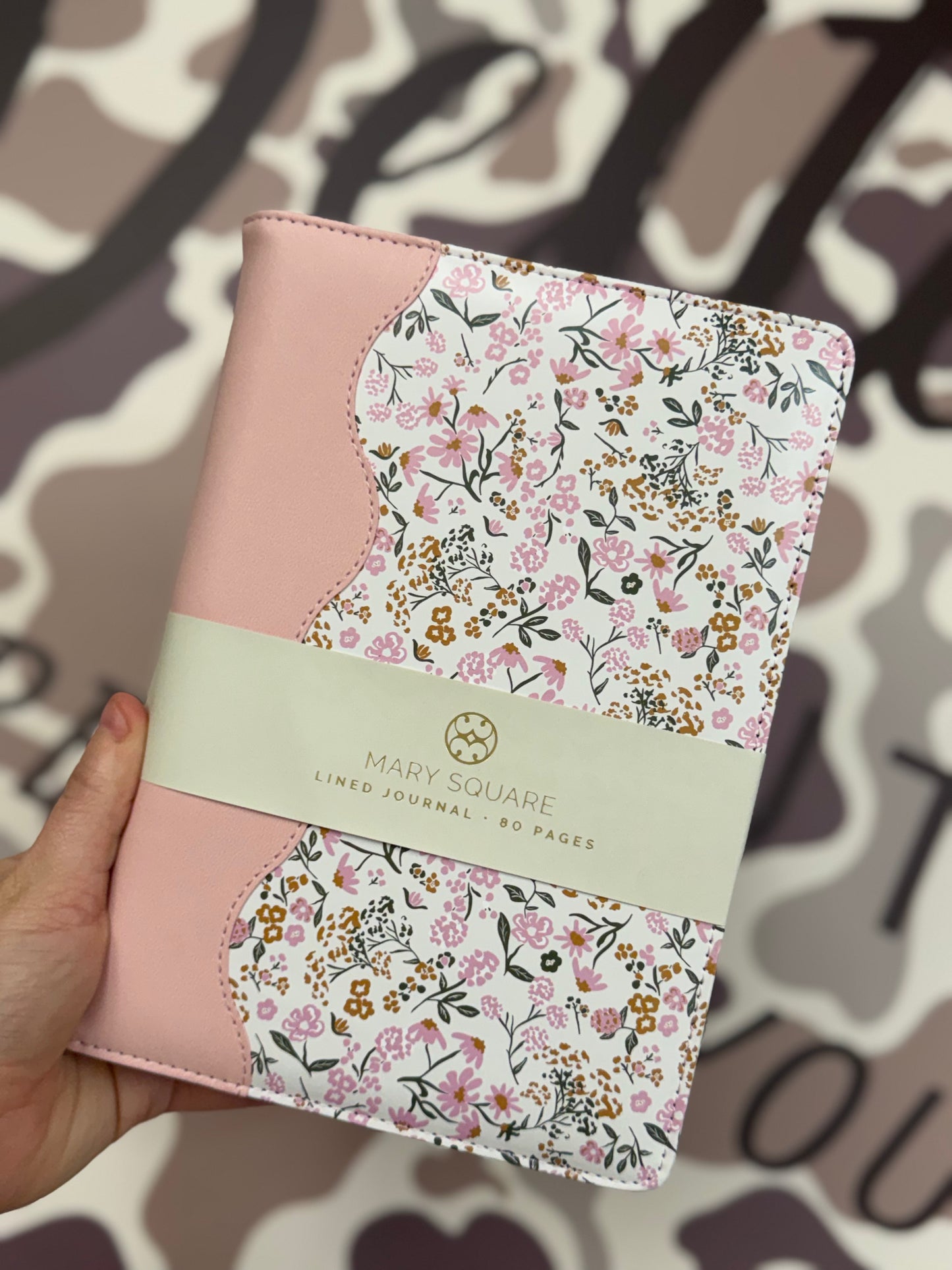Mary Square Journal Printed Lined Petal Charm-Pink