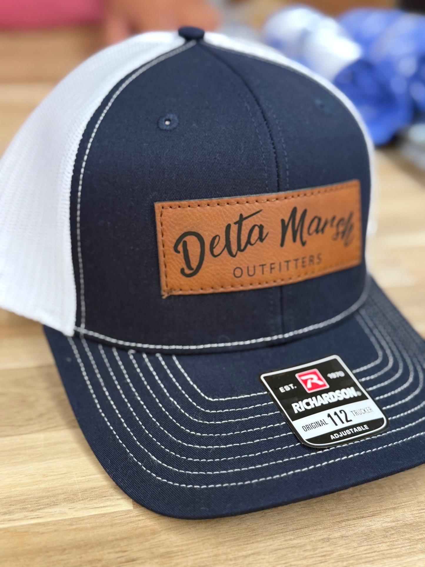 Delta Marsh Logo - Leather Patch - Richardson 112 - Navy/White
