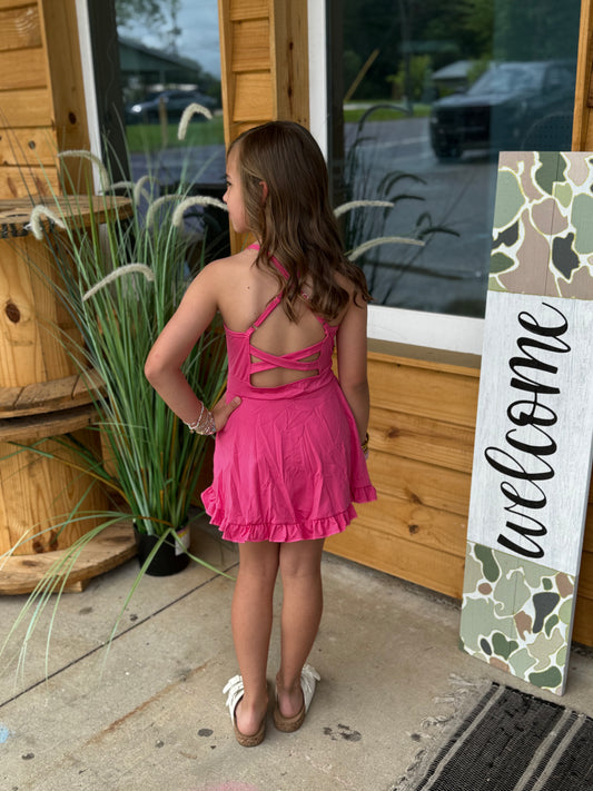 ruffle girls summer active wear: Hot pink