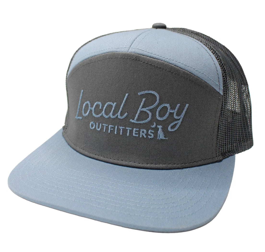 Local Boy - Modern Script 7 Panel Hat (Grey/blue)