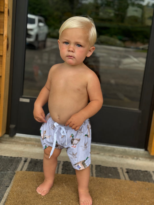 Duck kids boys summer swim trunks: Grey kids style
