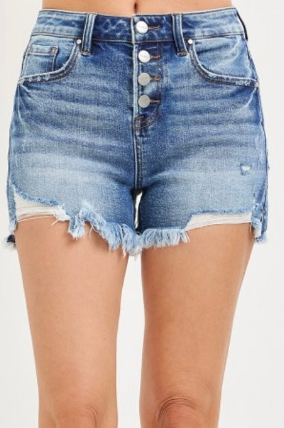 Risen Jeans Plus Size High Rise Button Down Step Side Hem Shorts