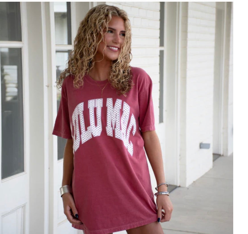 Lulu Mac Stripe ADULT POLKA DOT ADULT CRIMSON COMFORT COLORS TEE