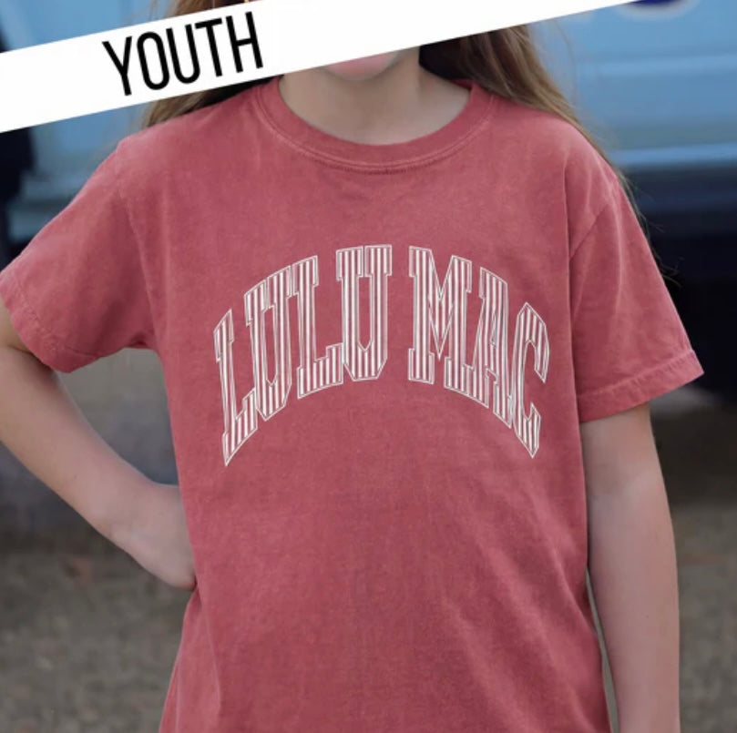 Youth Lulu Mac Stripe Crimson Comfort Colors T-Shirt