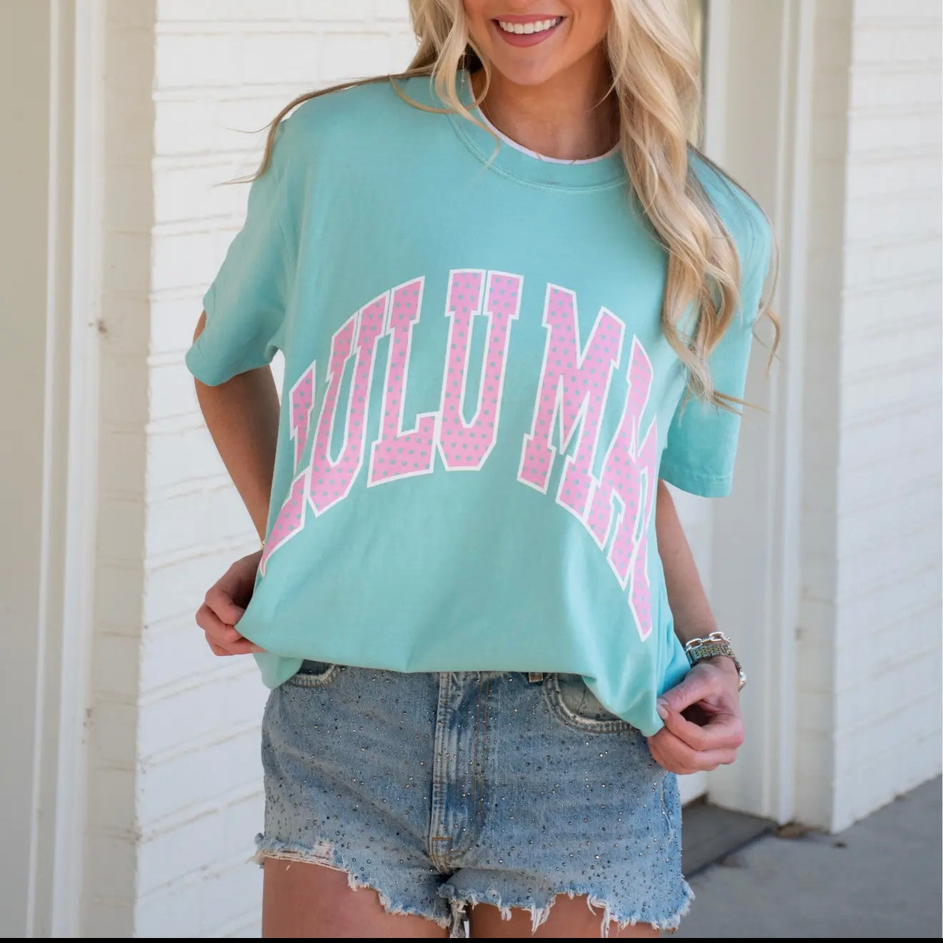 Youth Lulu Mac Chalky Mint/Pink COMFORT COLORS Polka Dot Tee