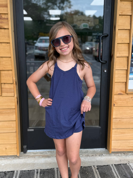 Relaxed Tank Dress with Built-In Romper Lining: Navy