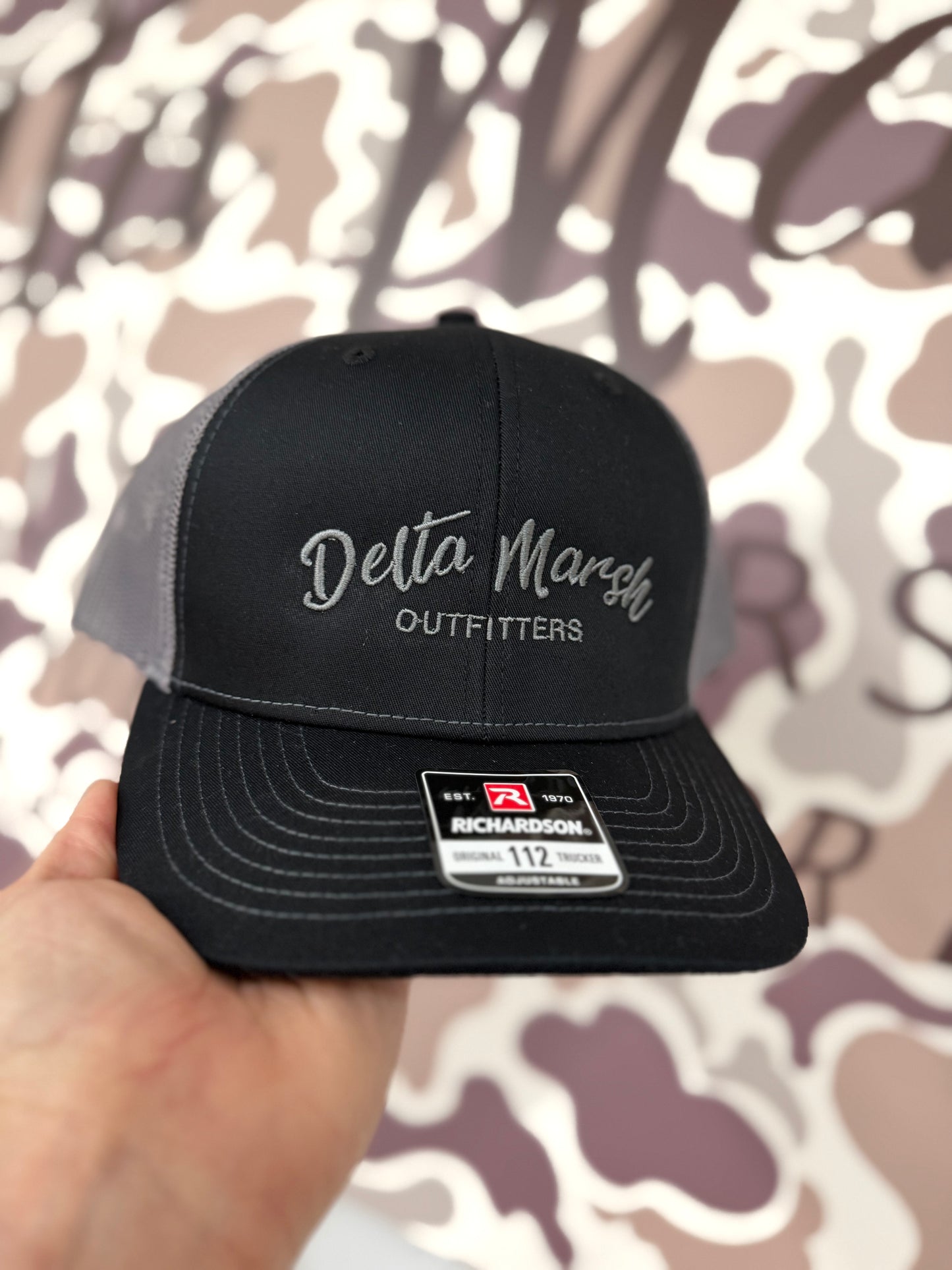 Delta Marsh Script Logo - Richardson 112 - Black/Gray