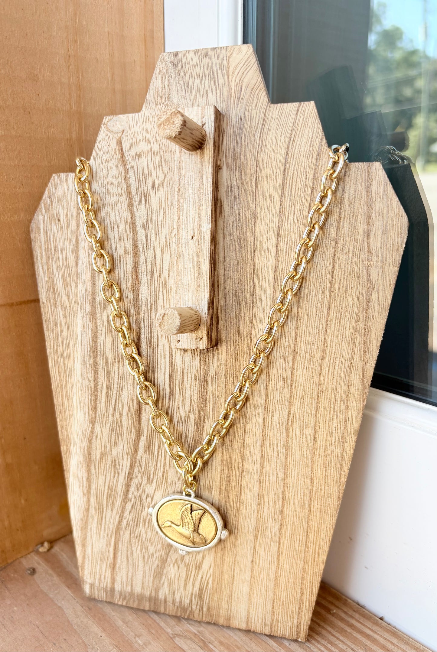 The Mixed Metal Signature Duck Necklace by MC: Classic Gold Chain