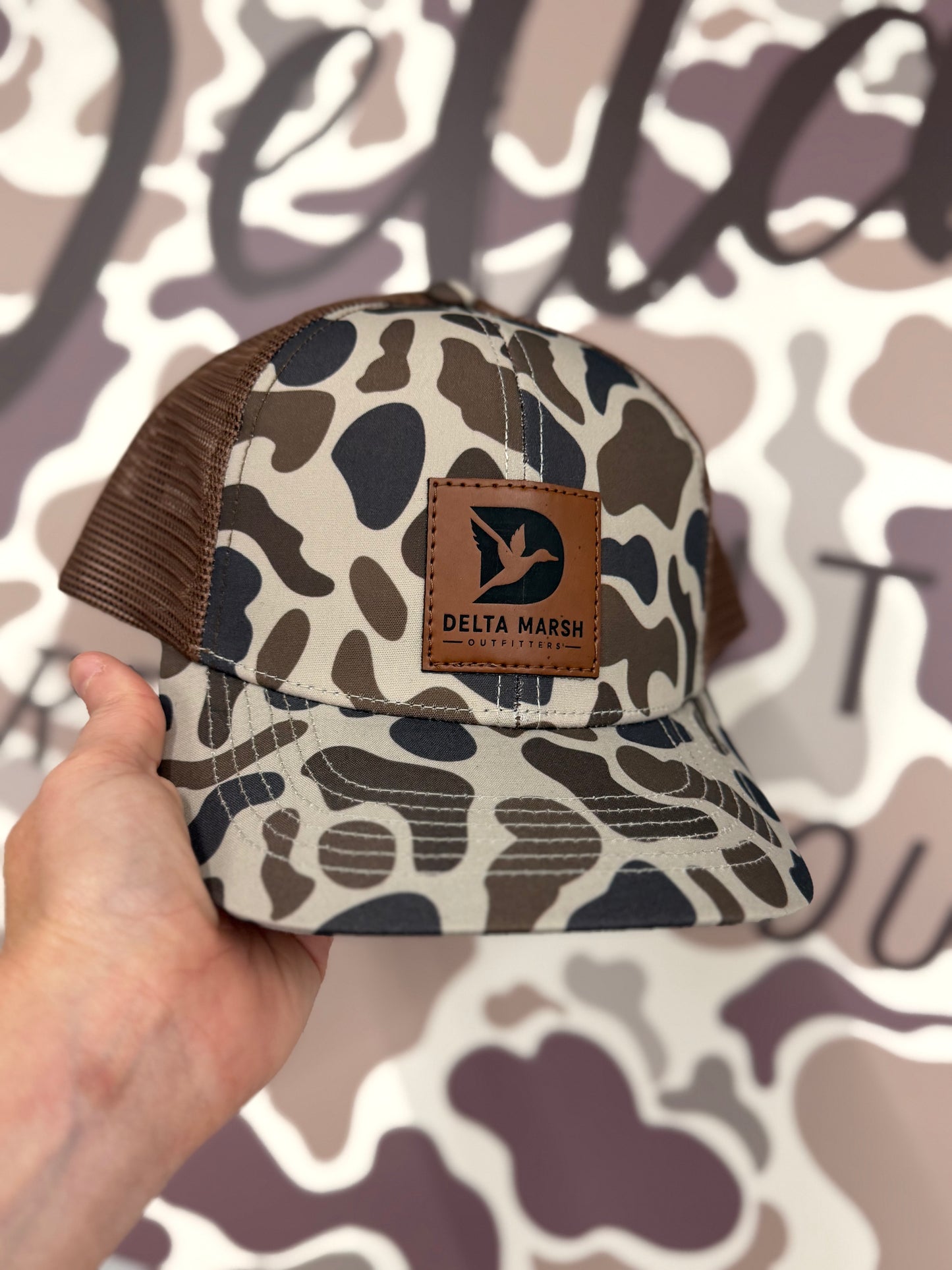 Delta Marsh Flying Duck Leather Small Patch - Lost Hat - Brown Camo