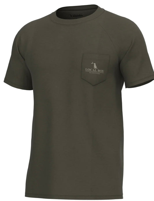 Local Boy Graphic S/S Heather Blend Crew - Vintage ESTD Badge - Espresso