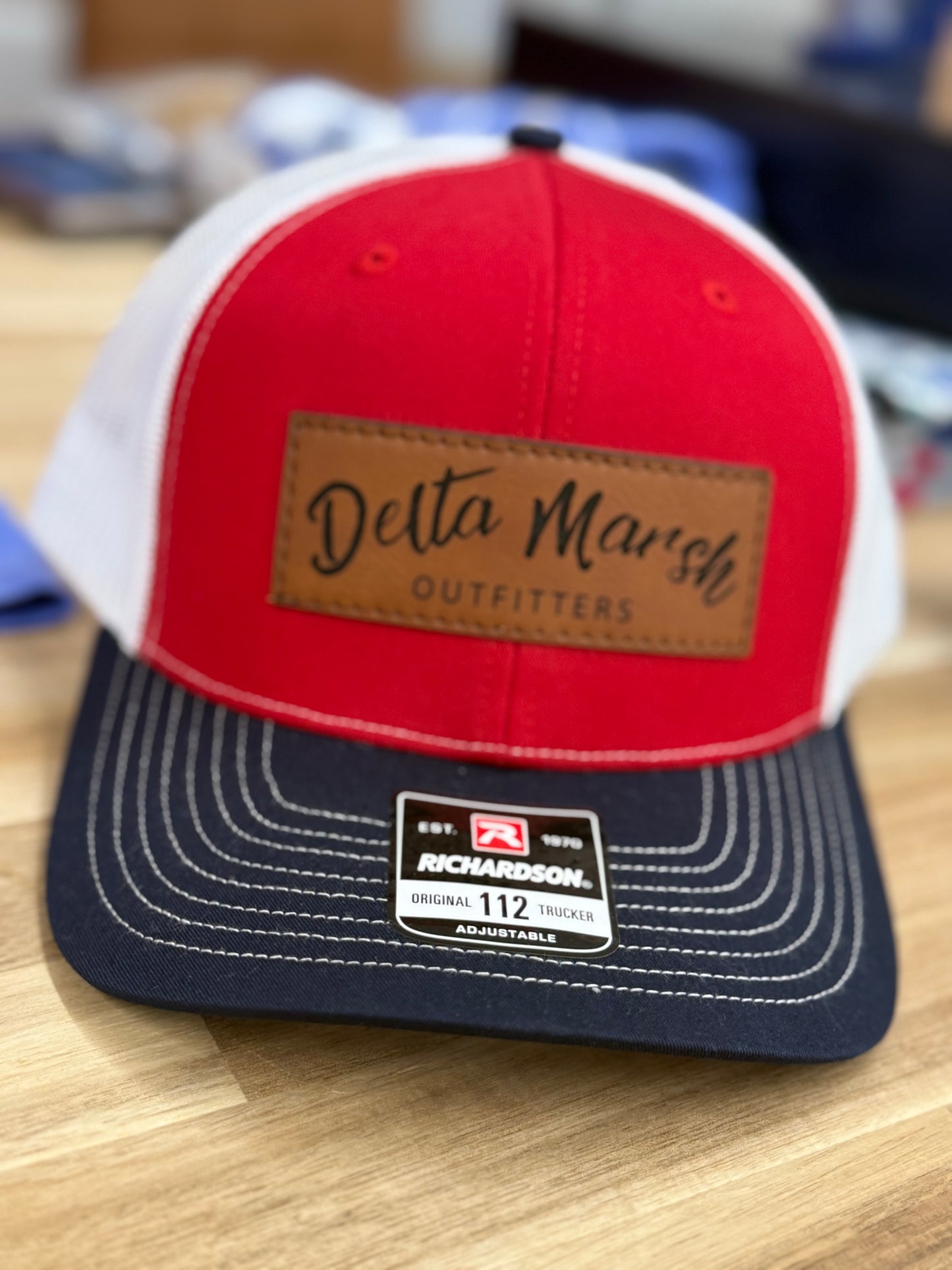 Delta Marsh Logo - Leather Patch - Richardson 112 - Navy/Red/White