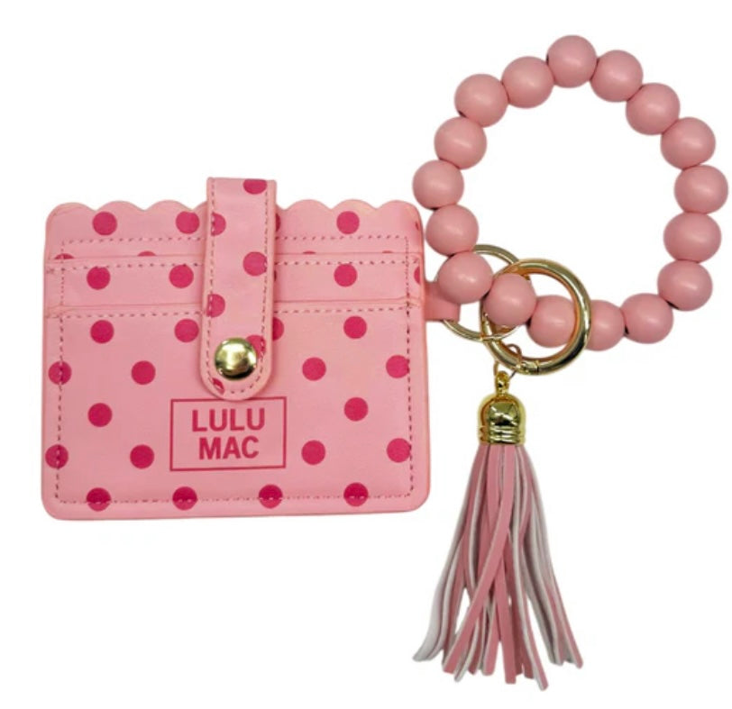 Lulu Mac BEADED WRISTLET ID WALLET PINK/HOT PINK DOT