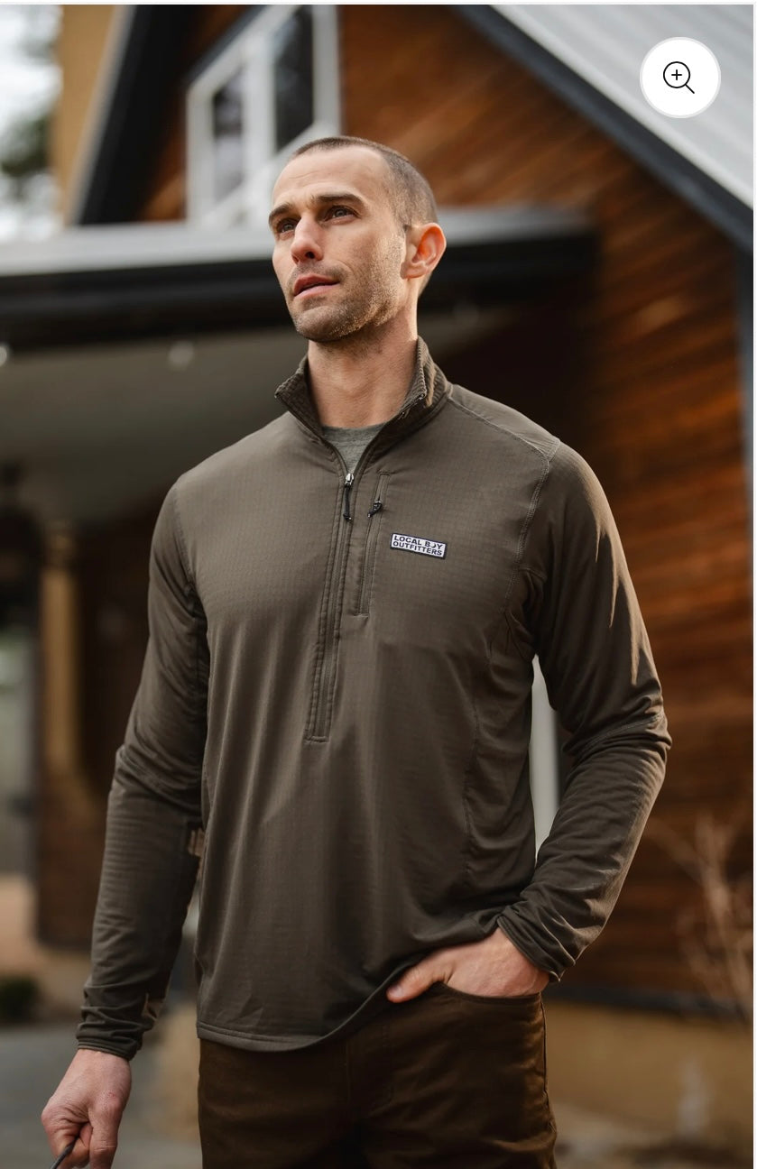 Local Boy Waffle Half Zip -Olive Green