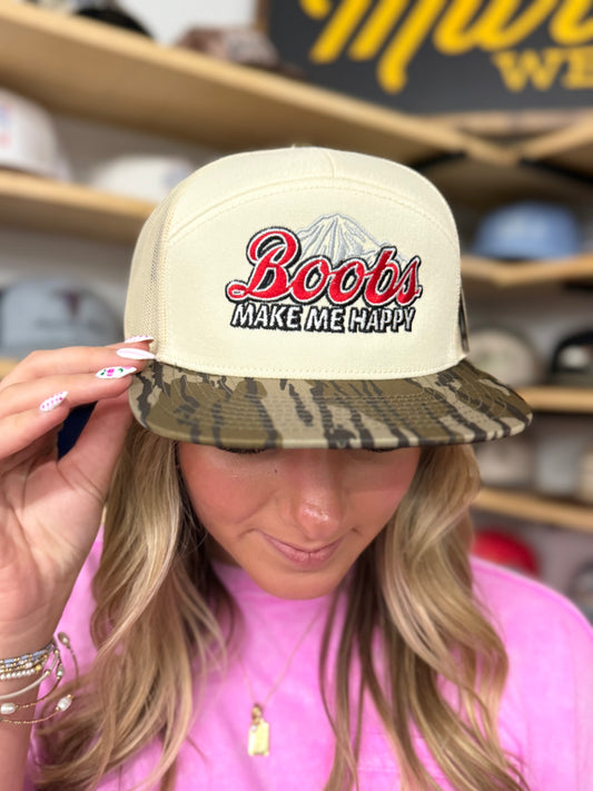 MHC Boobs Make Me Happy Trucker Hat: 168 Bottomland/ Natural
