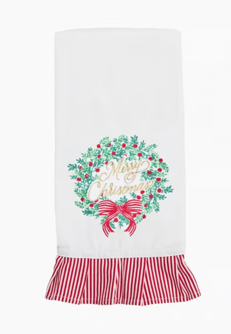 Mary Square Tea Towel Merry Christmas Wreath