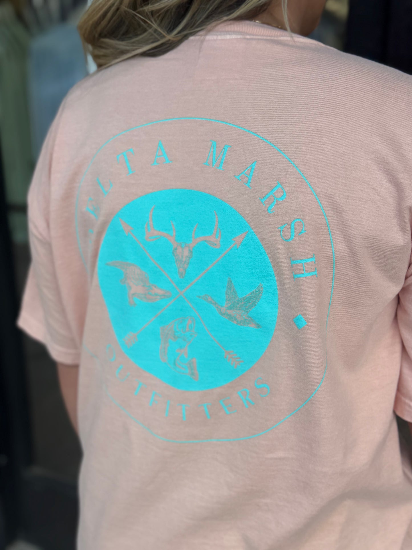 Delta Marsh Outfitters - Original Logo - Neon Soft Peach/Neon Teal