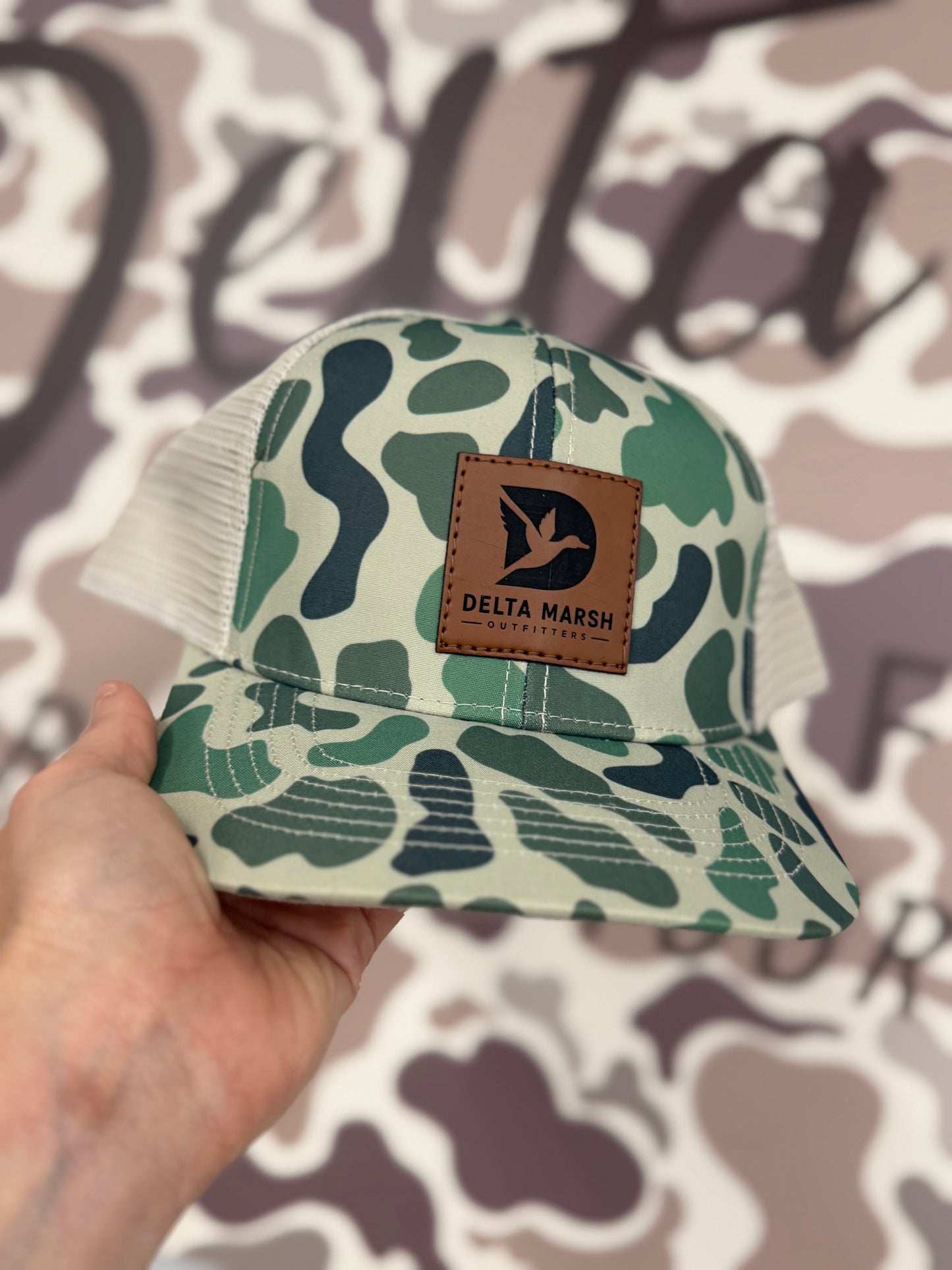 Delta Marsh Flying Duck Leather Small Patch - Lost Hat - Marsh Camo