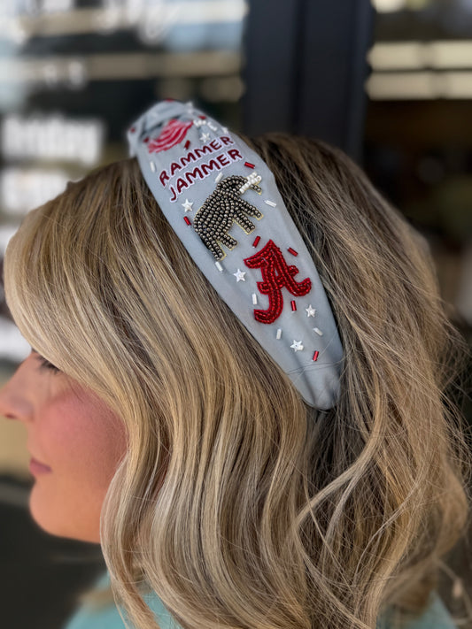 The University of Alabama Beaded Headband (light grey)