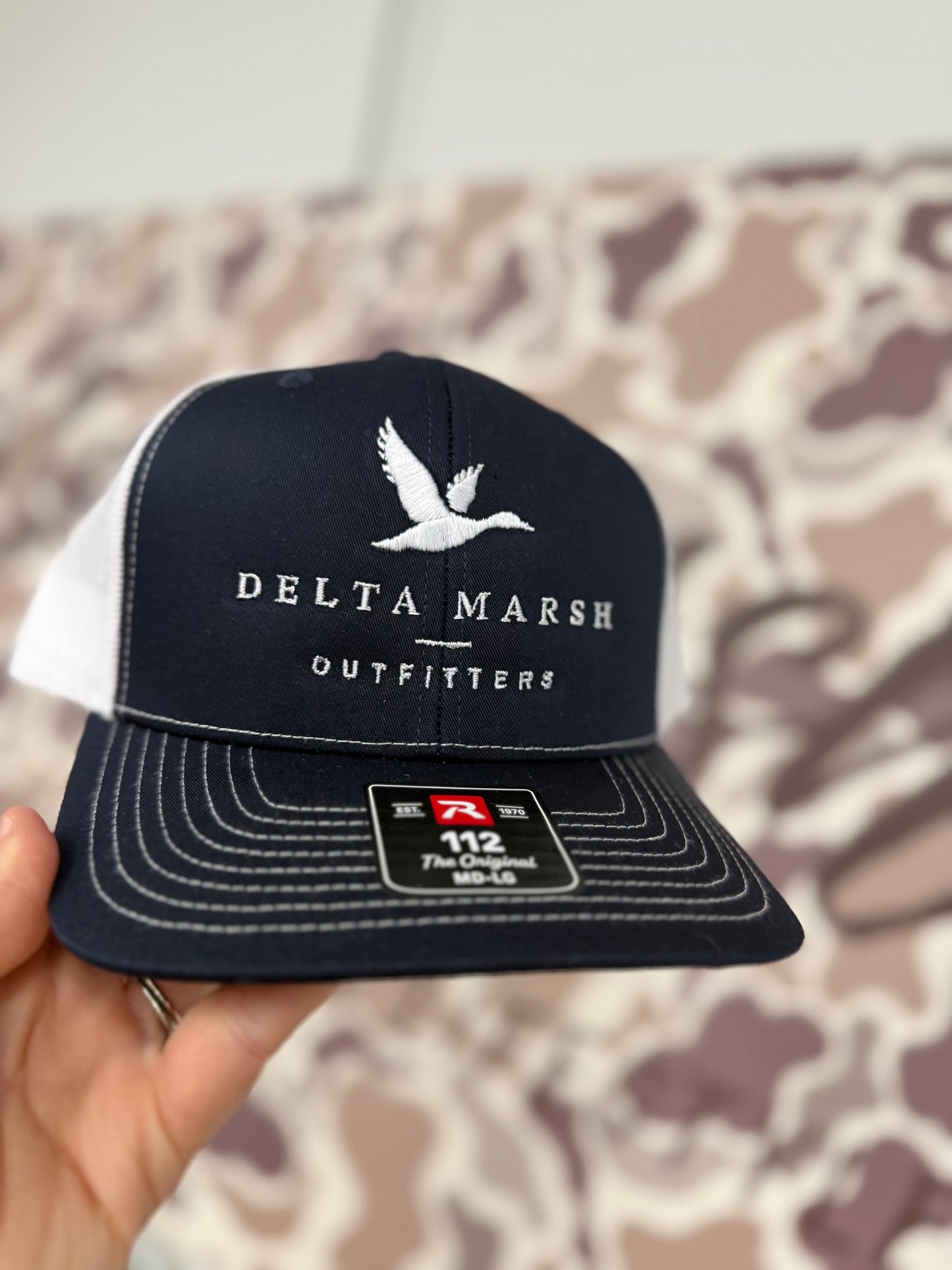 Delta Marsh Duck Block Logo - Richardson 112 - Navy/White