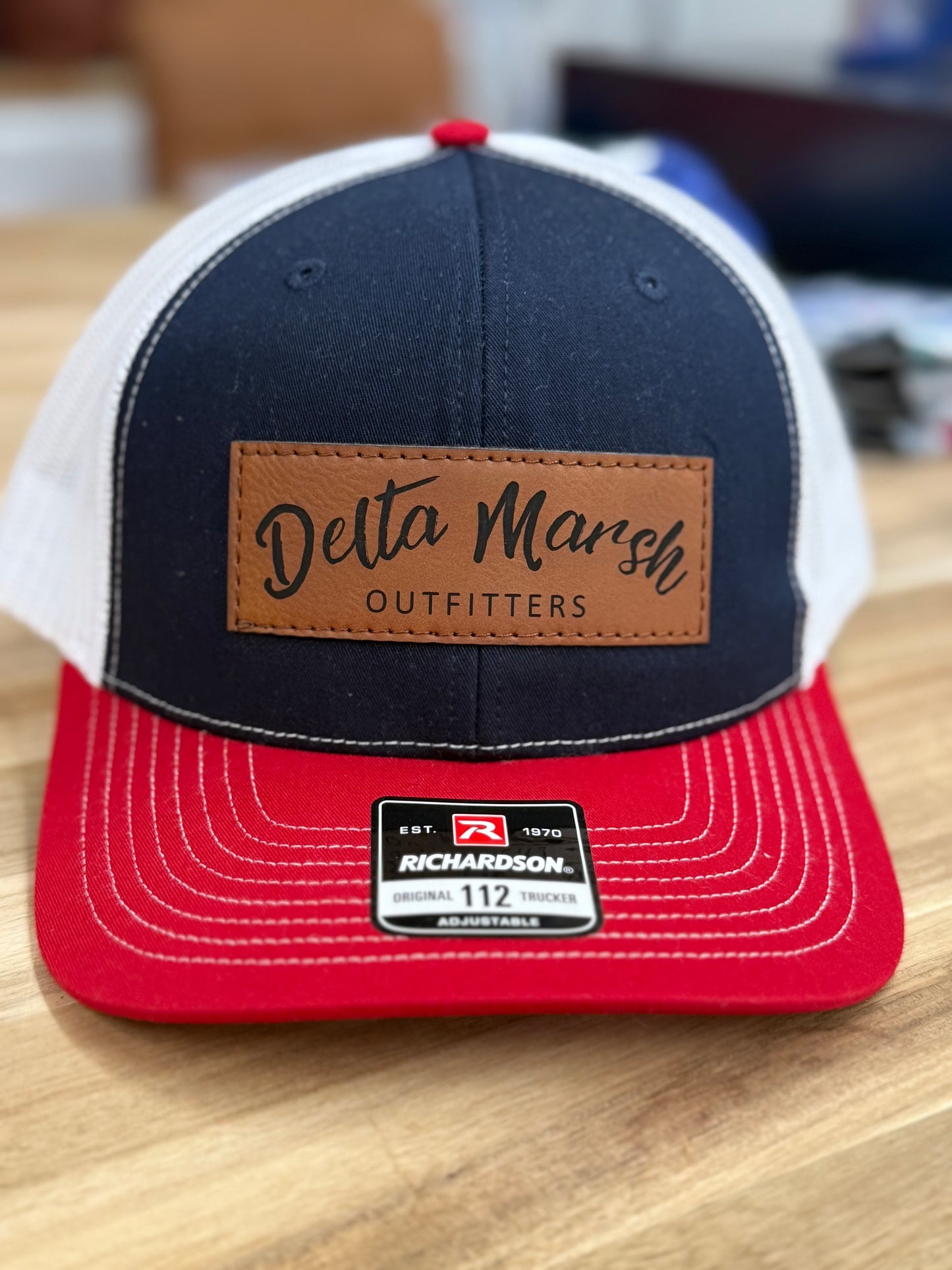 Delta Marsh Logo - Leather Patch - Richardson 112 - Red/Navy/White