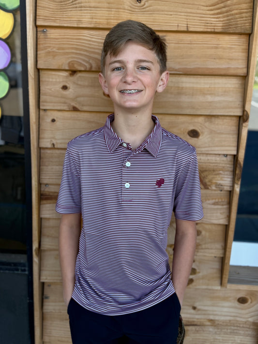 Youth American Strutter Performance Polo - Maroon & Gray