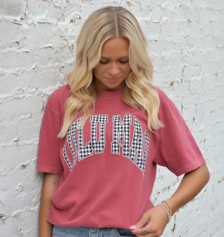 Lulu Mac Houndstooth Adult Crimson Comfort Colors Tee