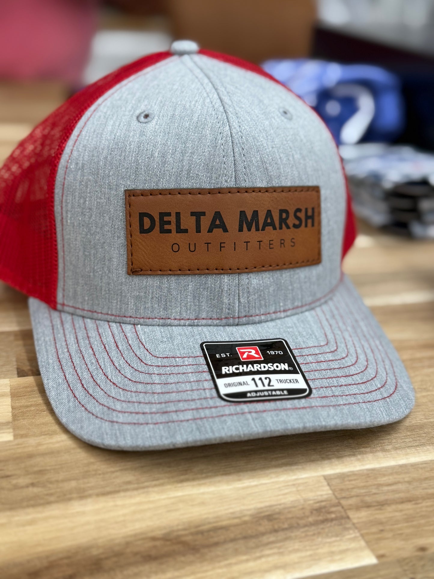 Delta Marsh Logo - Leather Patch - Richardson 112 - Gray/Red