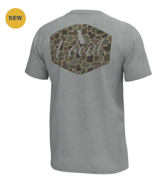 Local Boy Graphic S/S Heather Blend Crew - Brush Badge - Cool Gray