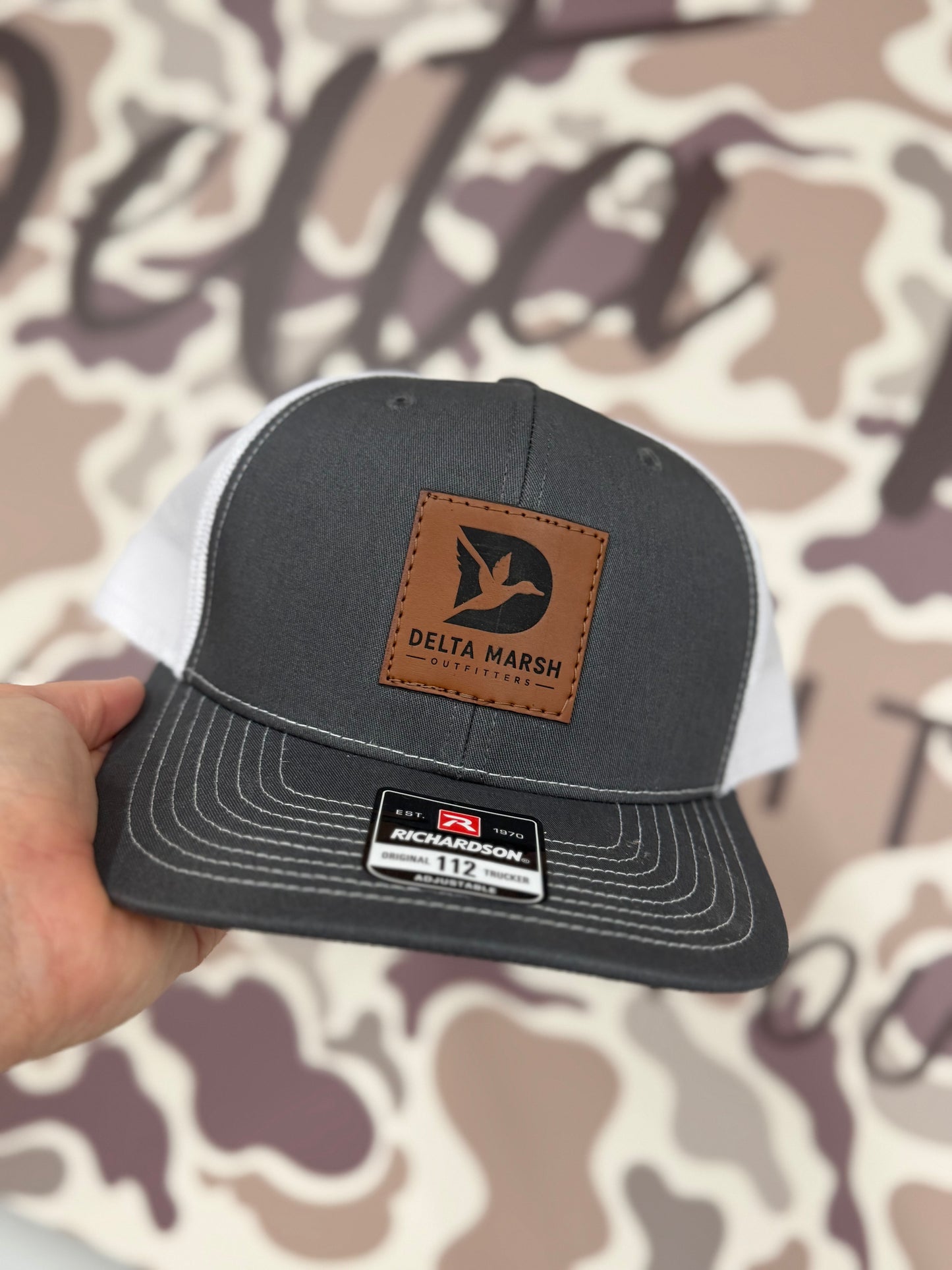 Delta Marsh Flying Duck Leather Small Patch - Richardson 112 - Charcoal/White