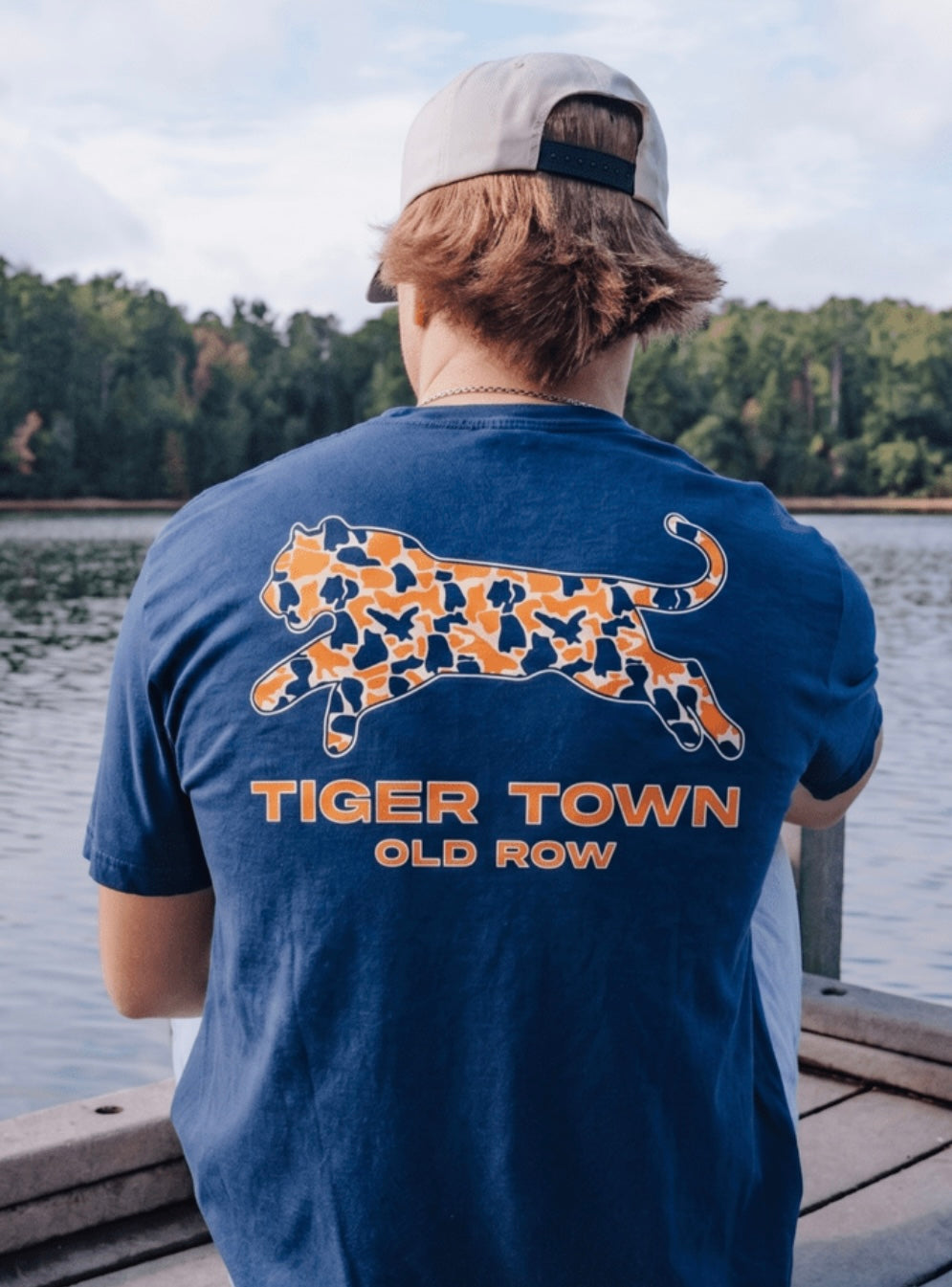 Old Row Auburn Camo Tiger Pocket Tee Navy