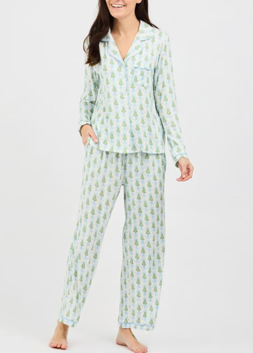 Mary Square PJ Charlotte LSLP Winter Pines - Blue