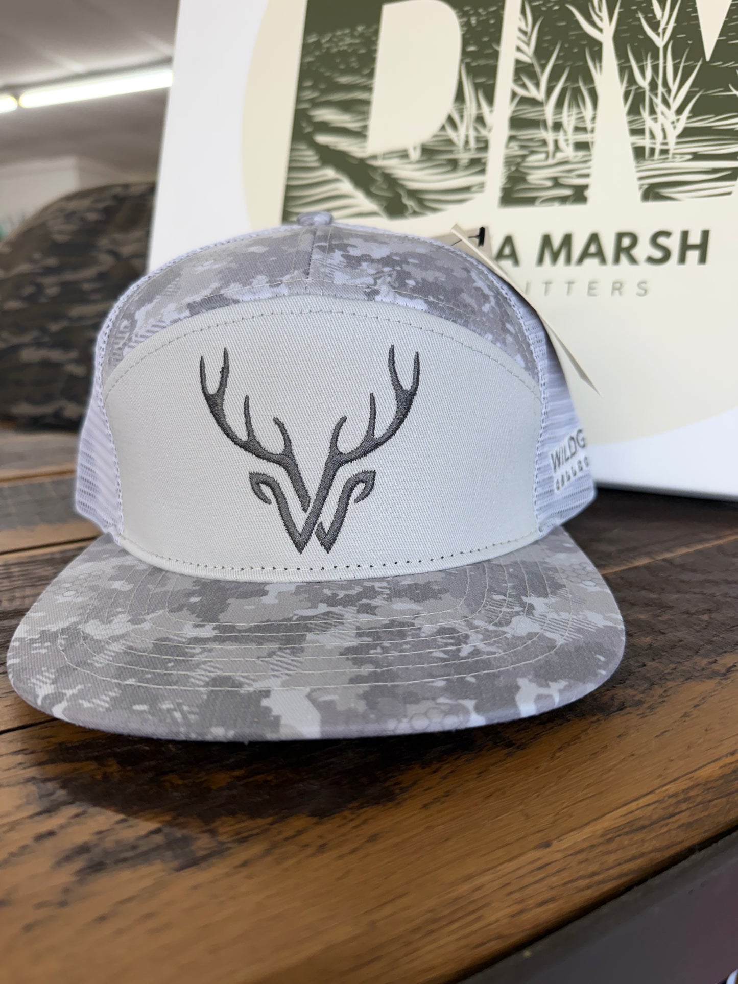 Wildgame 7 Panel Grey Camo Logo Hat ( RH-W-24)
