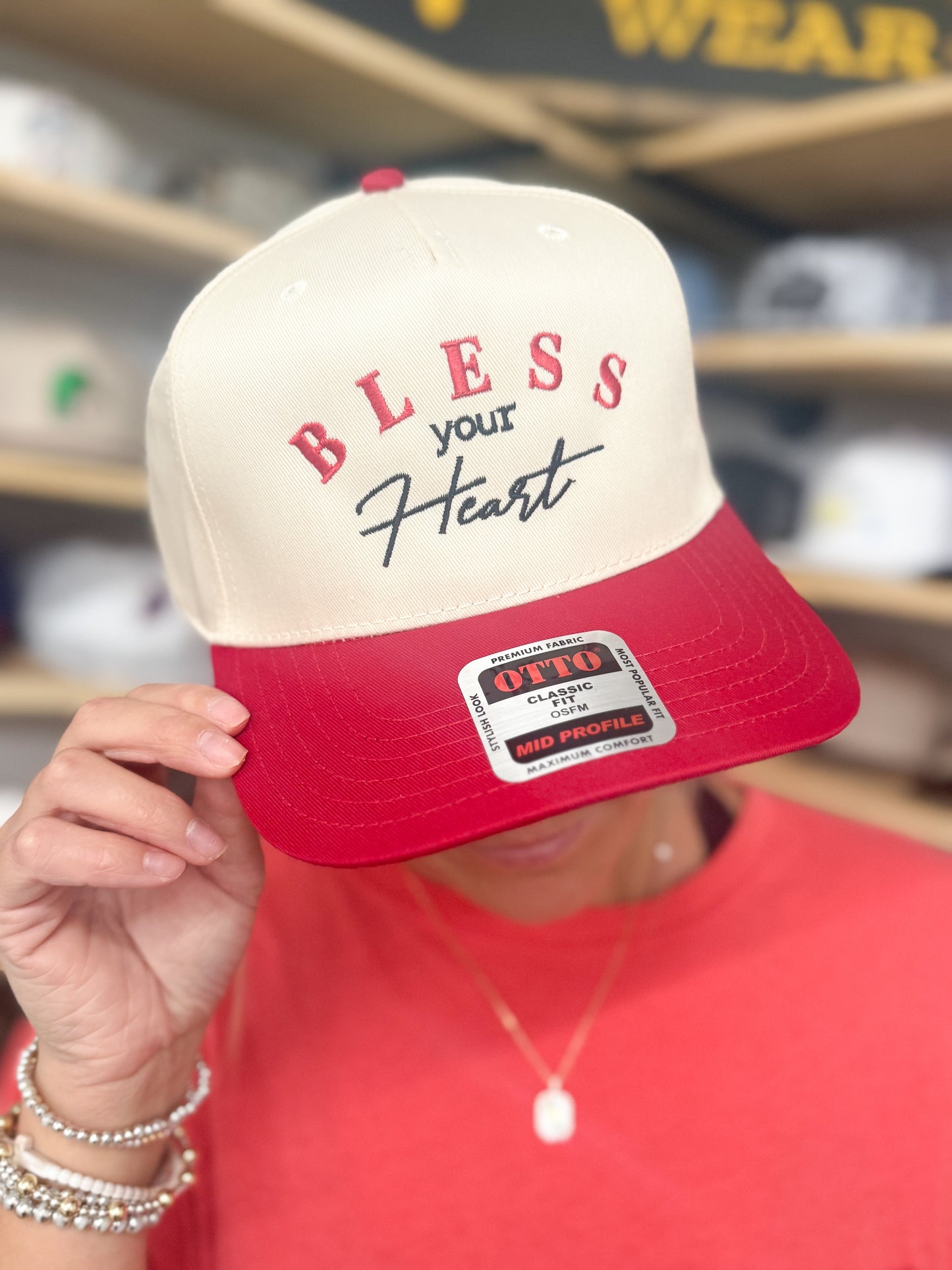 MHC Bless Your Heart Trucker Hat: Red/Natural Otto