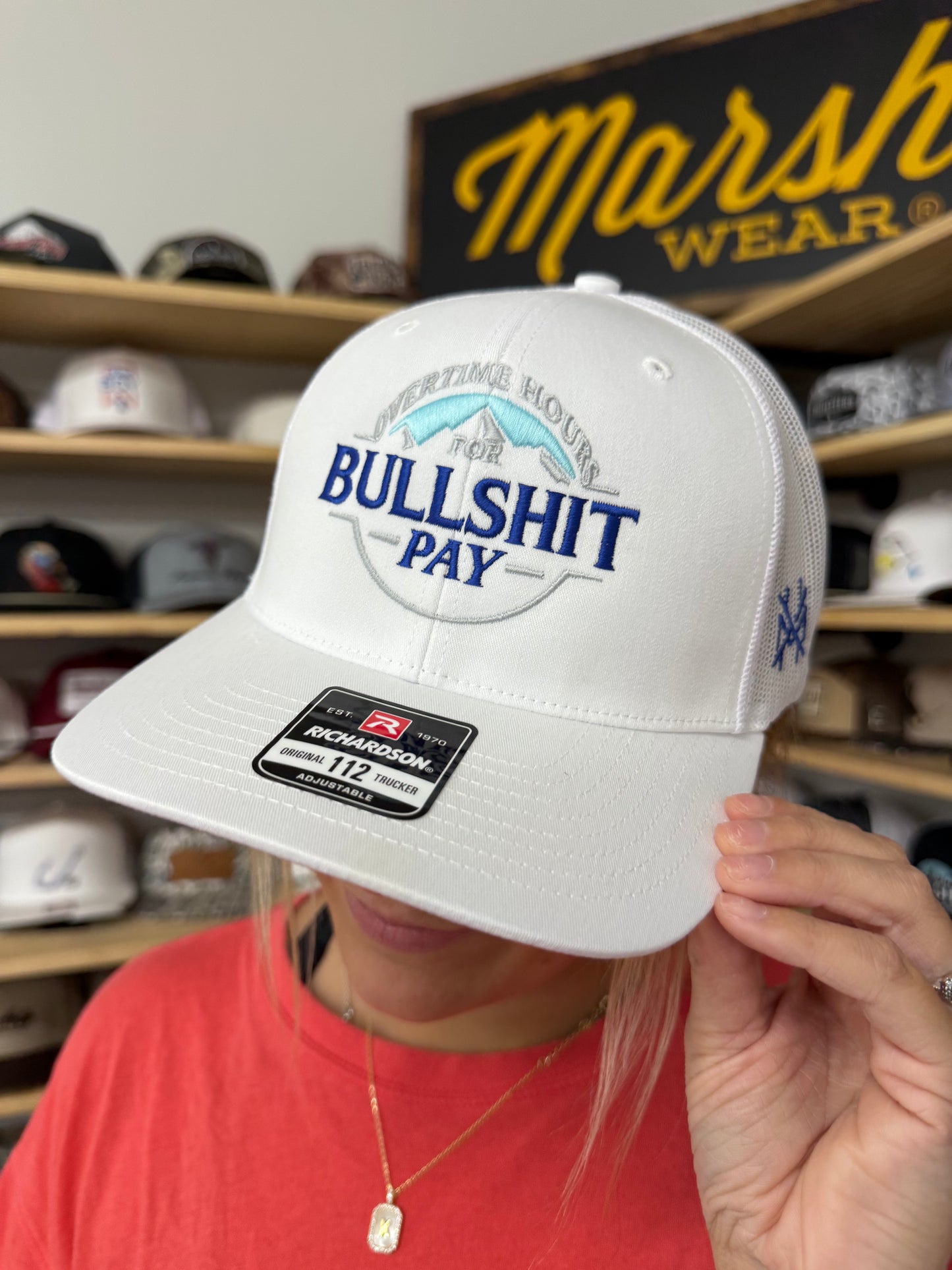 MHC Overtime Hours Trucker Hat: 112 Richardson White